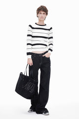 ARTIFICIAL WORLD Corduroy Leather-Panel Embroidered Tote Bag