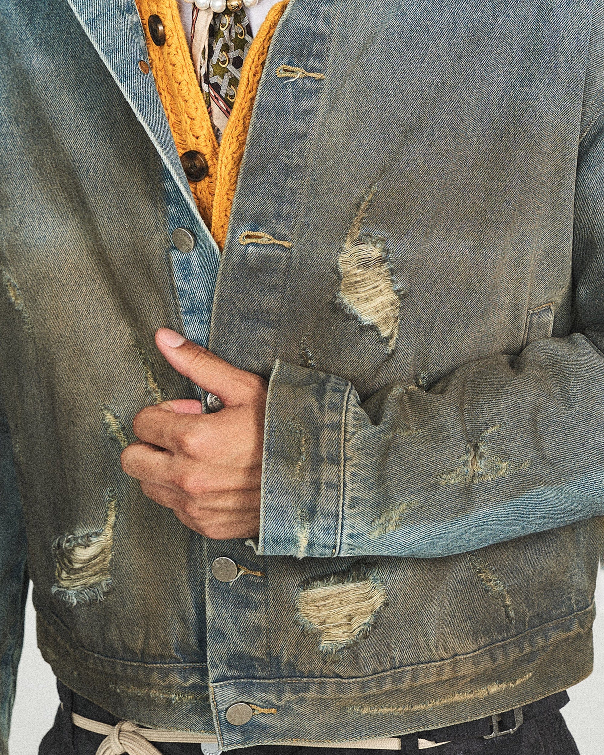STEEPC Distressed Washed Denim Jacket