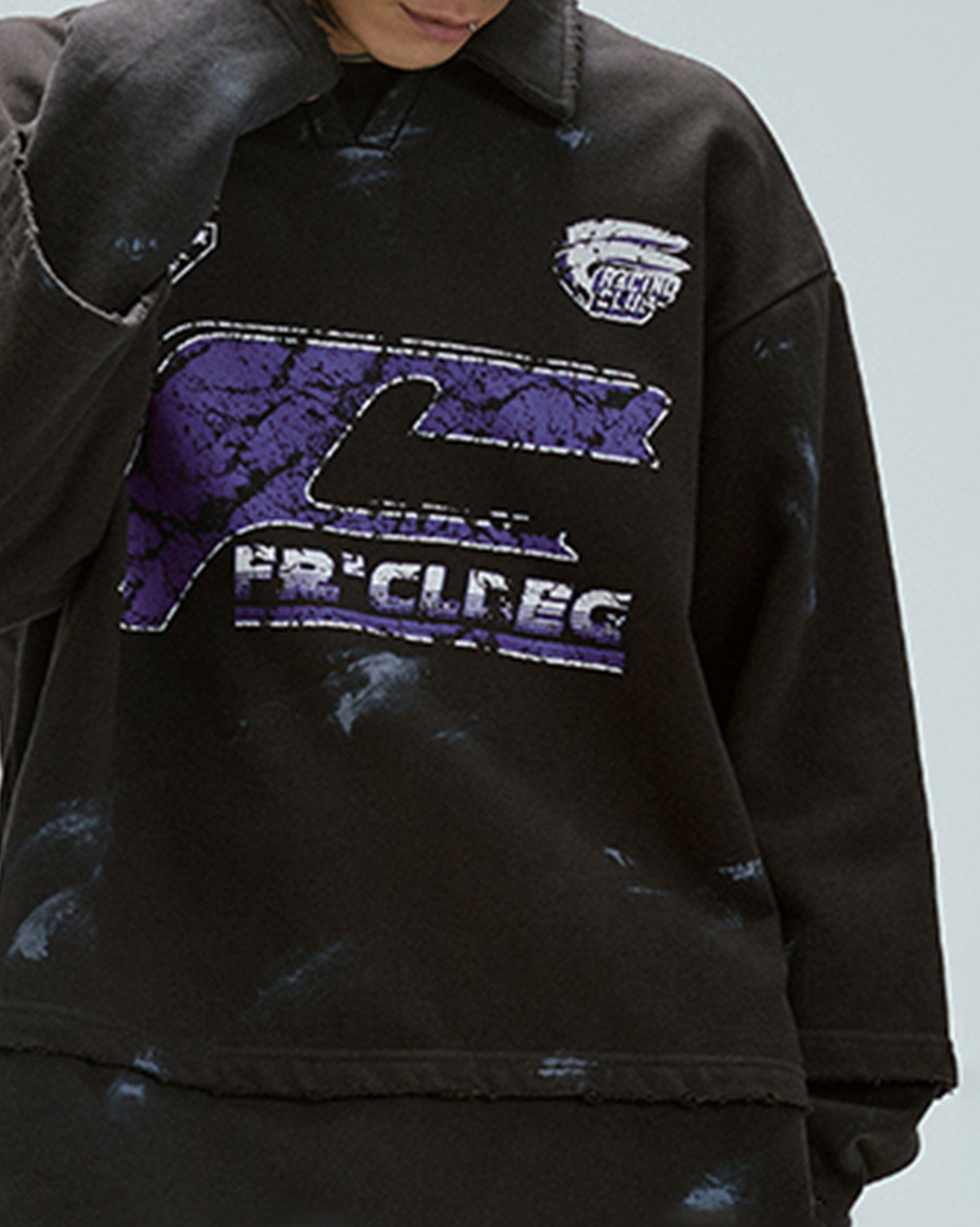 F2CE Layered Raw-Edge Racing Logo Hoodie