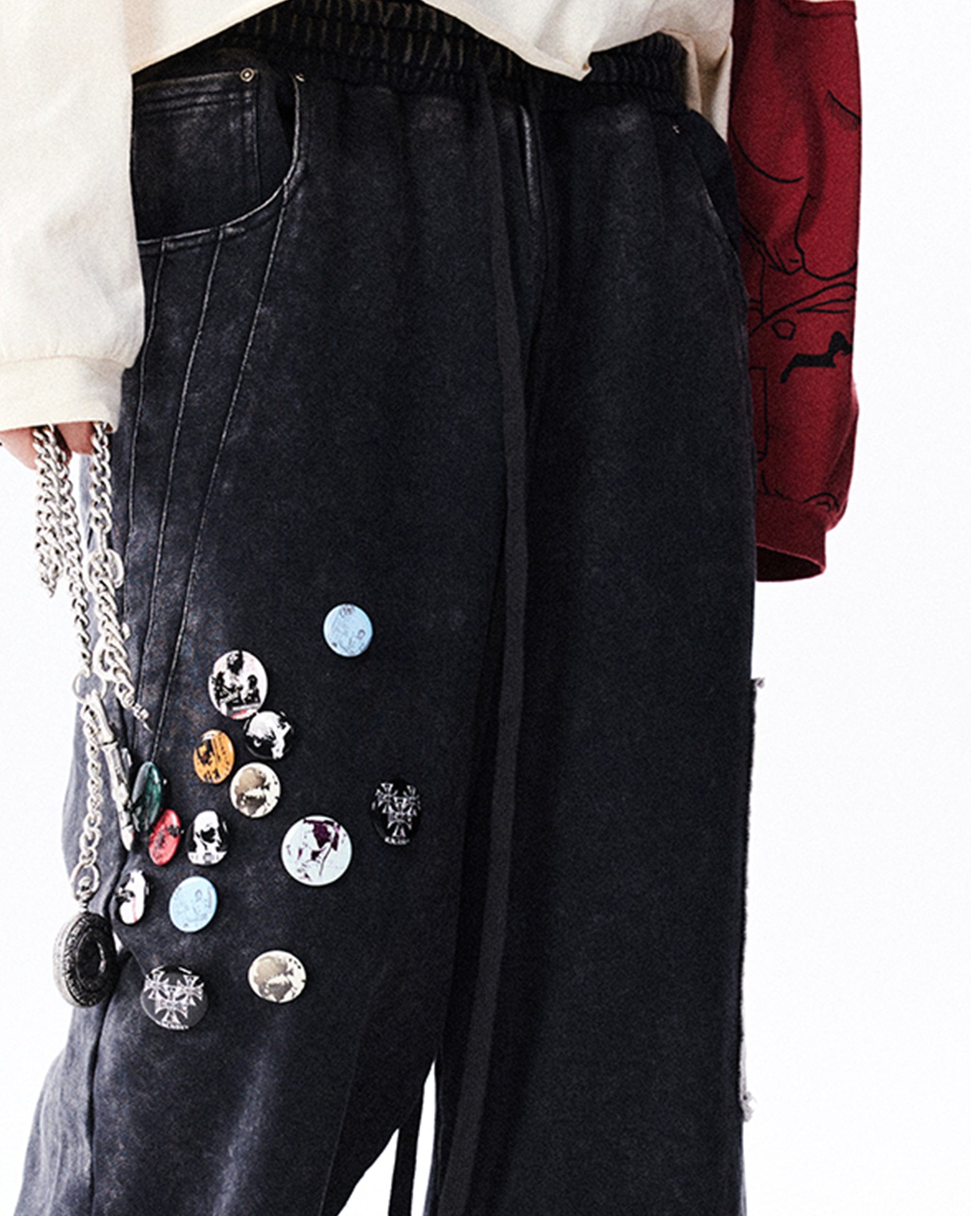 RICHILL Washed Badge Patchwork Pants