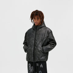 BONELESS Spliced Faux Leather Cotton Padded Jacket