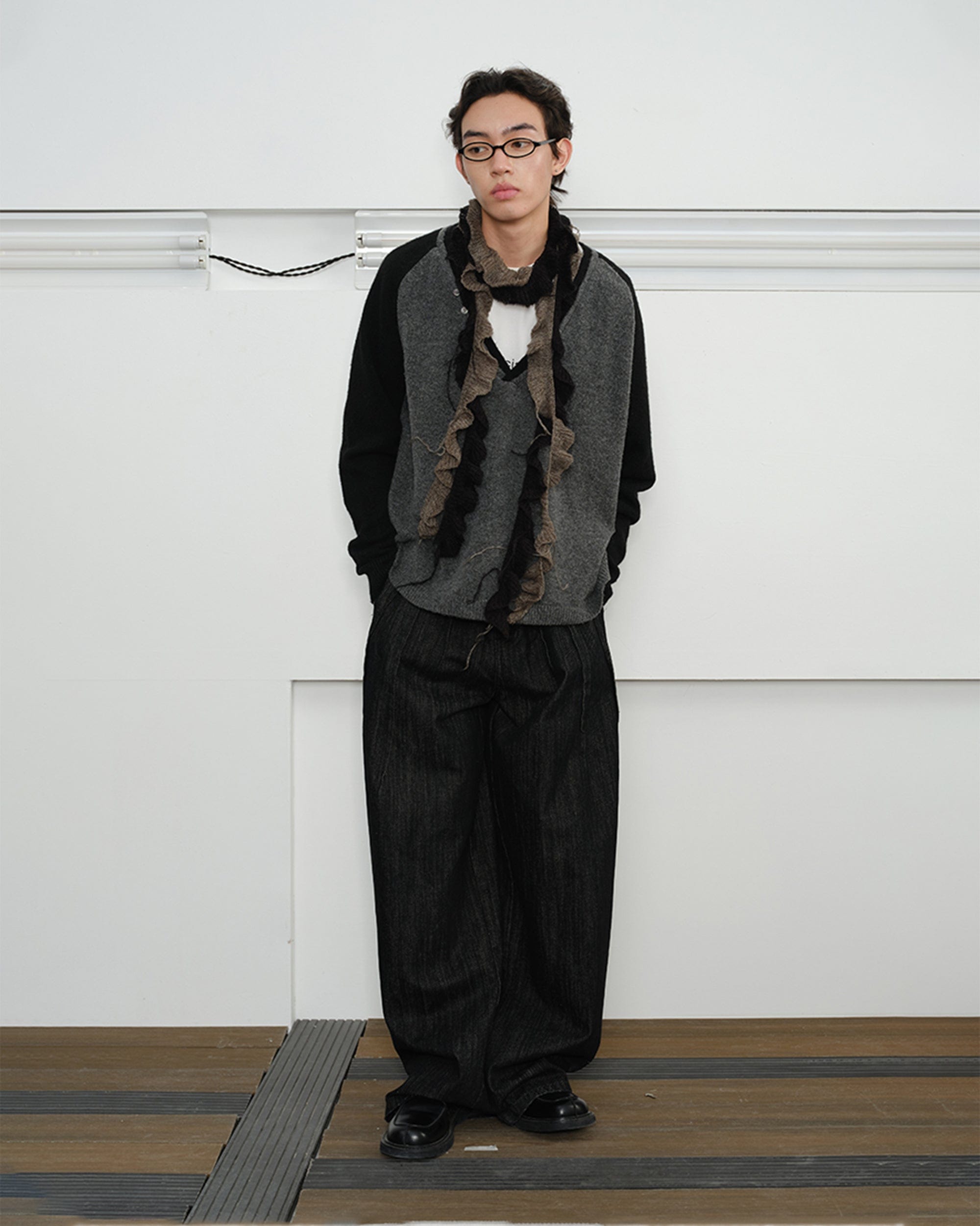 KREATE V-Neck Buttoned Color-Blocked Sweater