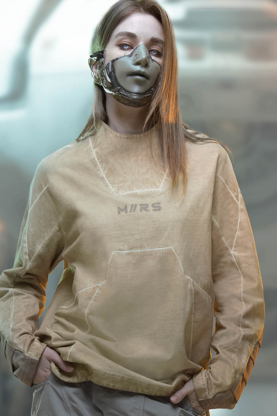 XIPHEVIL Futuristic-Distressed Paneled L/S Tee