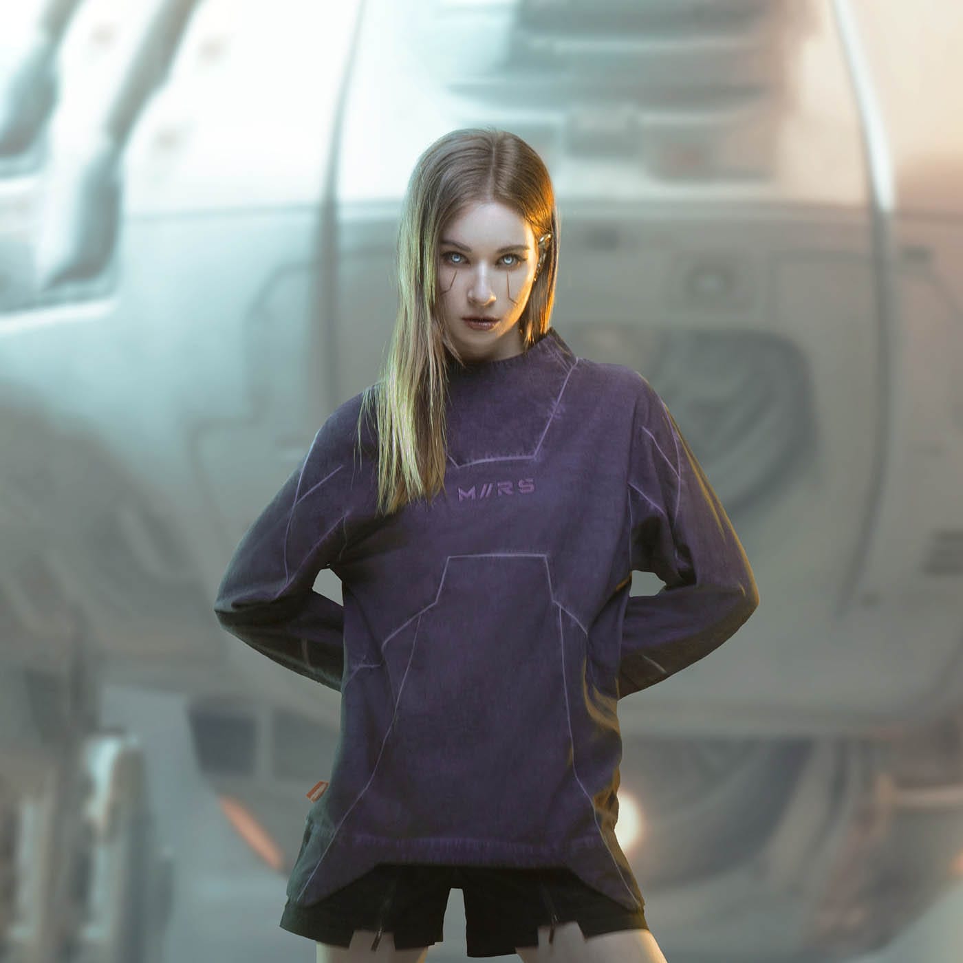 XIPHEVIL Futuristic-Distressed Paneled L/S Tee