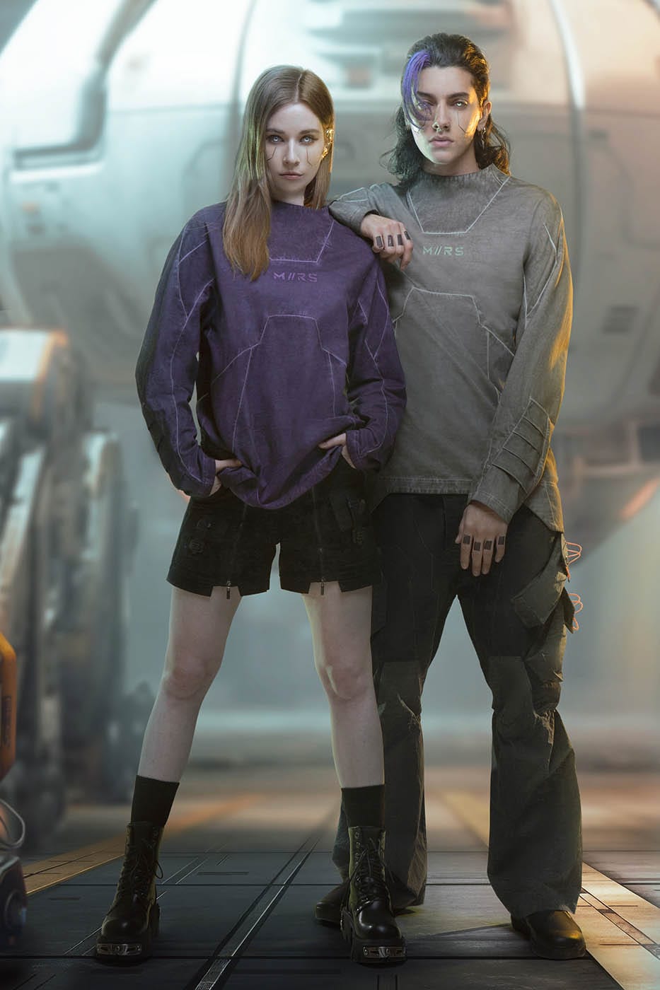 XIPHEVIL Futuristic-Distressed Paneled L/S Tee