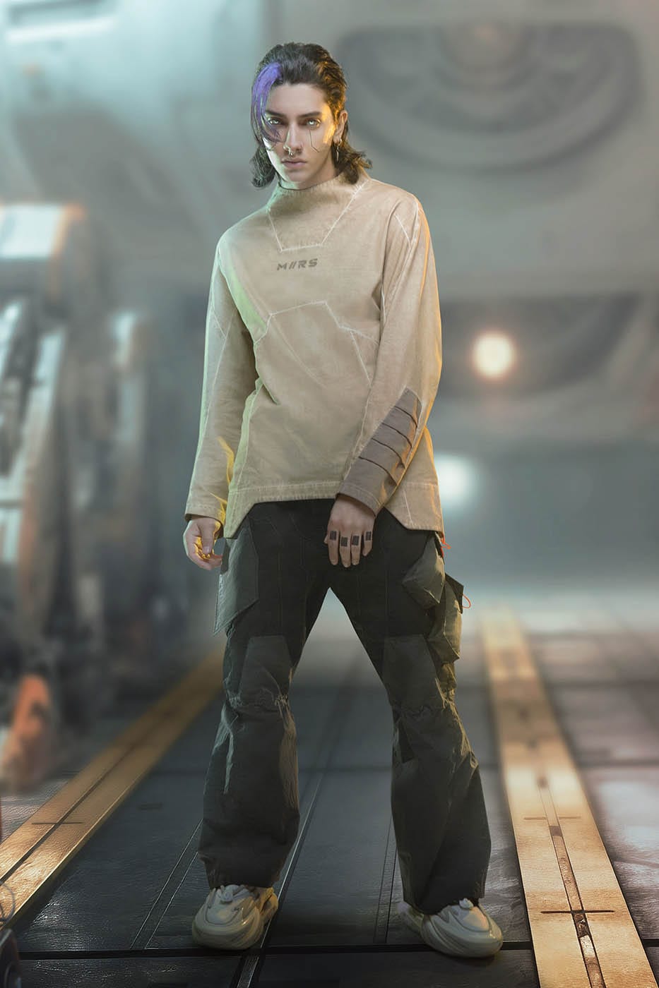 XIPHEVIL Futuristic-Distressed Paneled L/S Tee