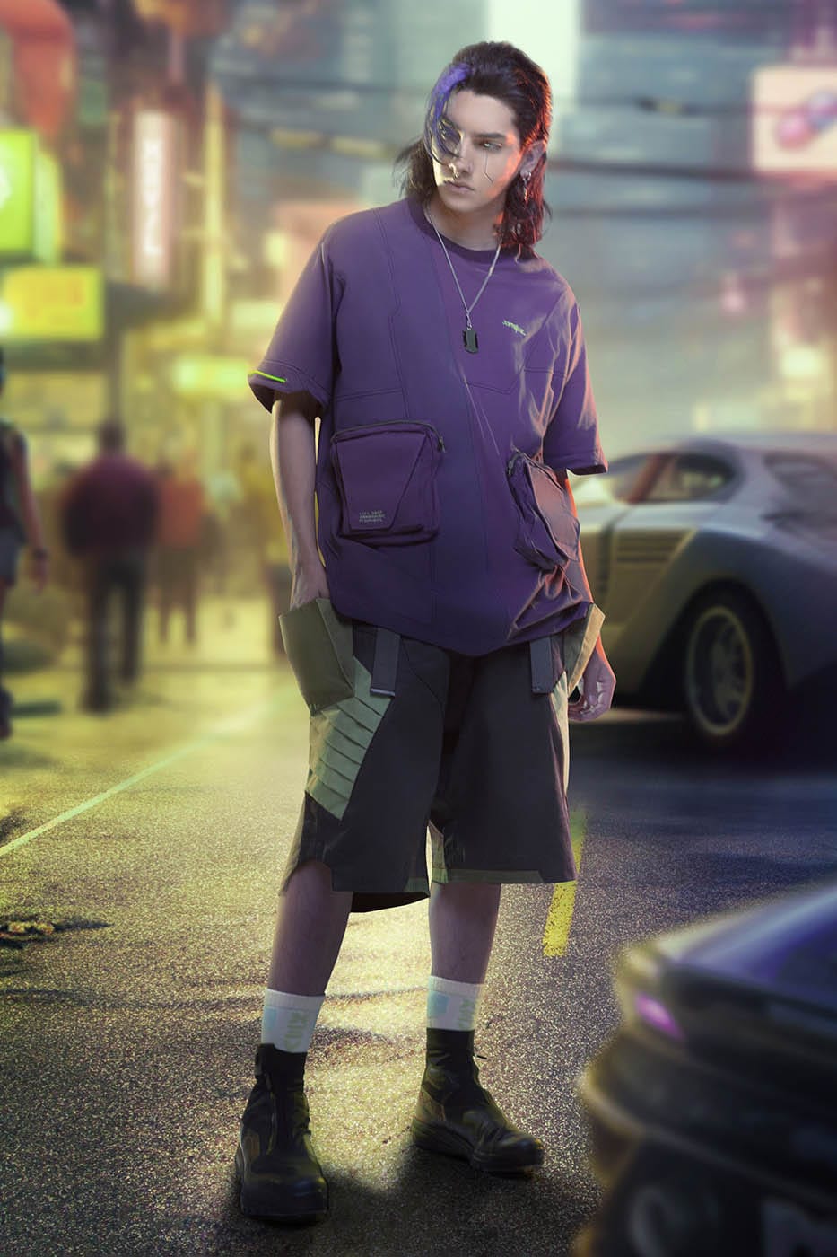 XIPHEVIL Asymmetrical Spliced Double-Pocket T-Shirt