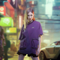 XIPHEVIL Asymmetrical Spliced Double-Pocket T-Shirt