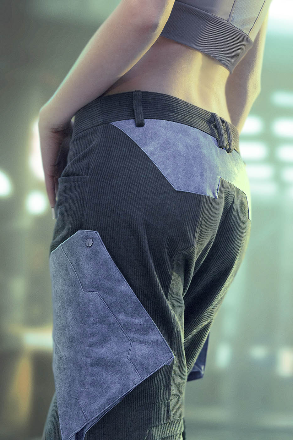 XIPHEVIL Cyberpunk Corduroy Paneled Flared Pants