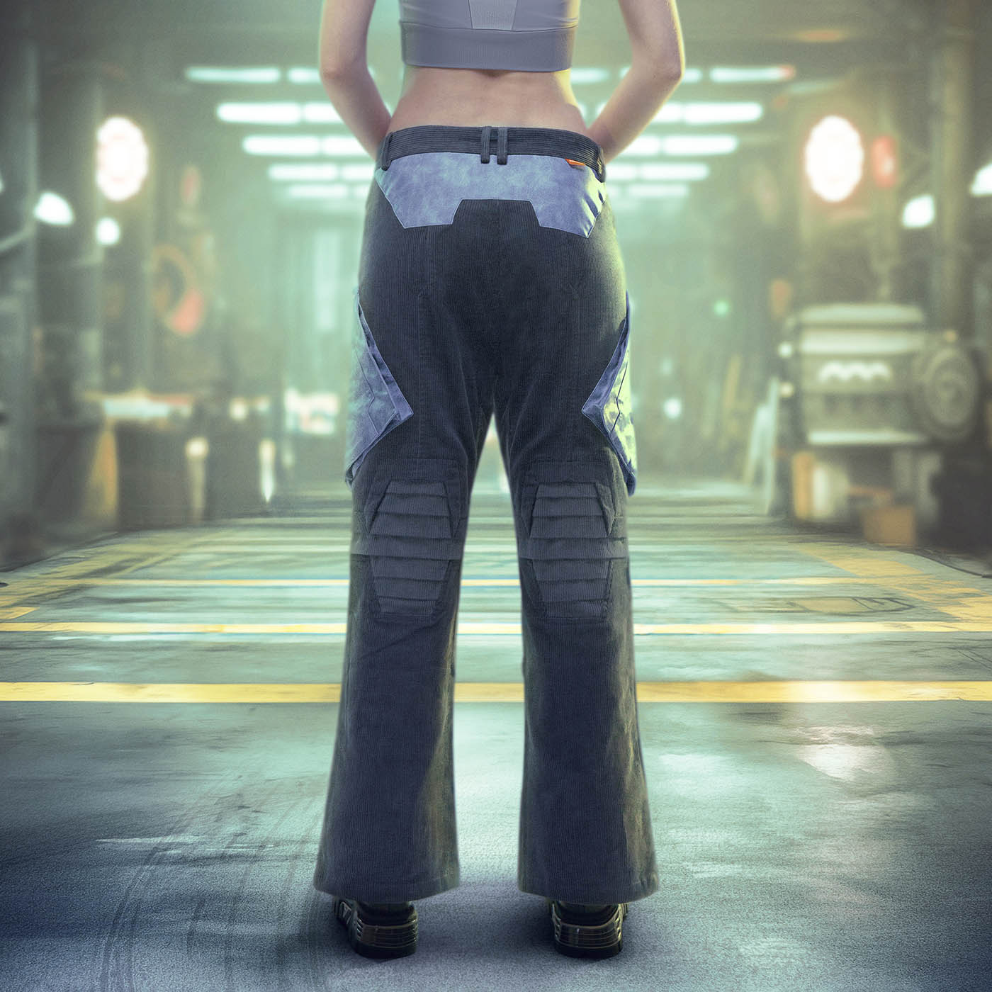 XIPHEVIL Cyberpunk Corduroy Paneled Flared Pants