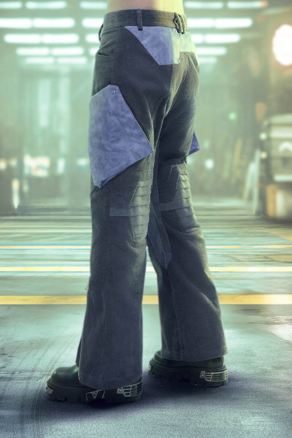 XIPHEVIL Cyberpunk Corduroy Paneled Flared Pants