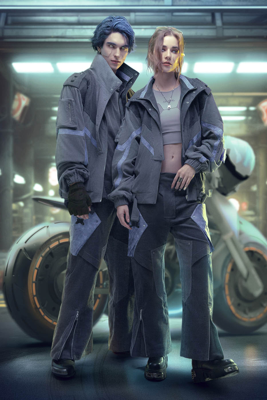 XIPHEVIL Cyberpunk Corduroy Paneled Flared Pants