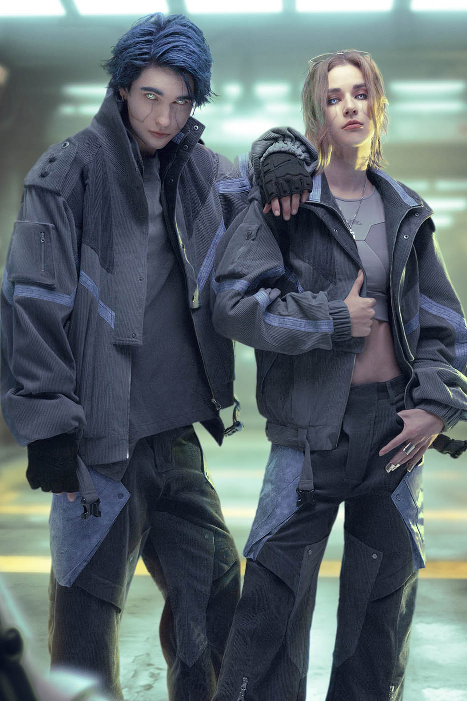 XIPHEVIL Cyberpunk Corduroy Paneled Flared Pants
