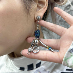 ILLUSORY Space Odyssey Industrial Drop Earrings/ Ear Clip Blue