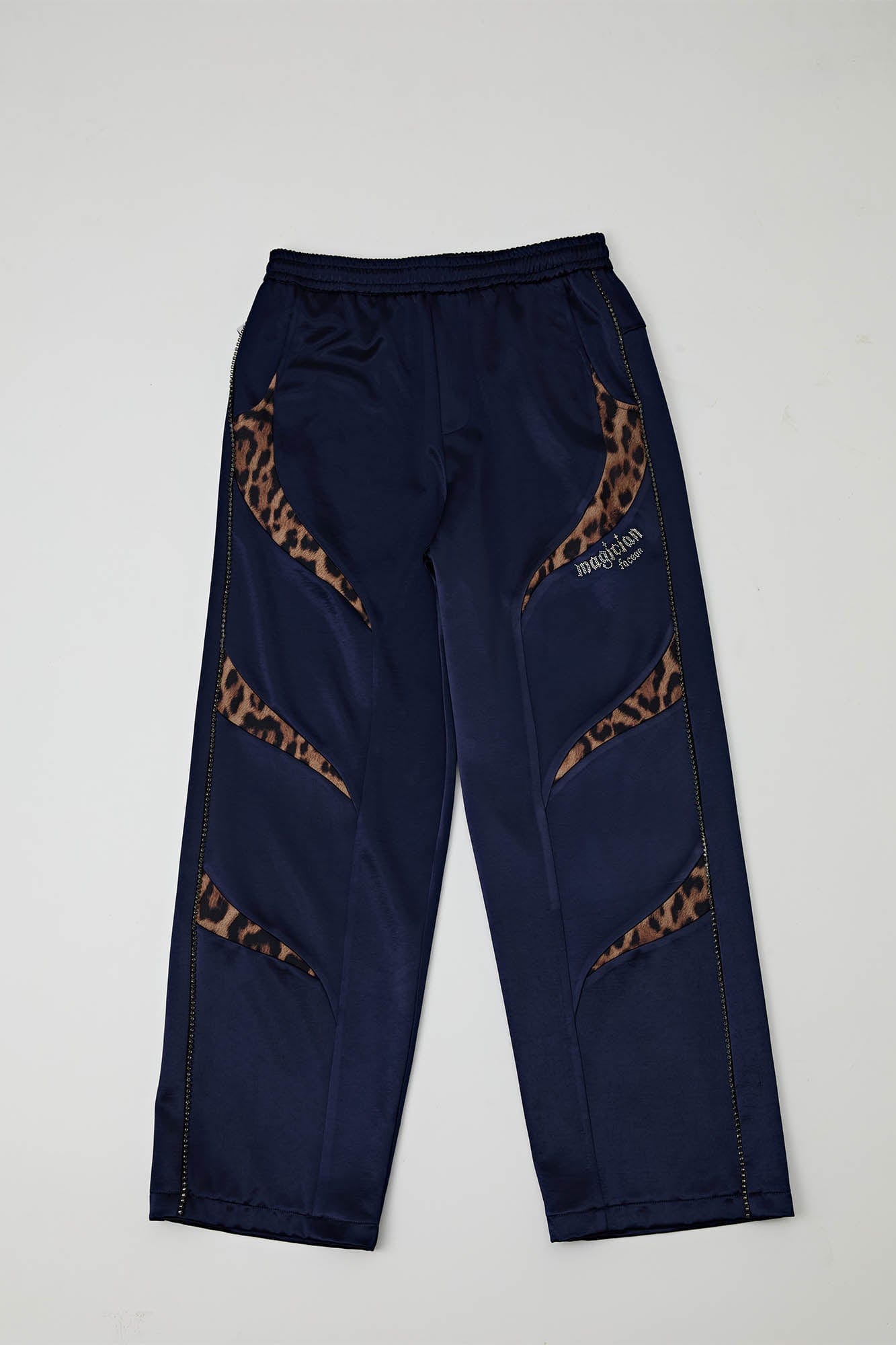 FACEONLAB Diamond Leopard-Spliced Satin Pants