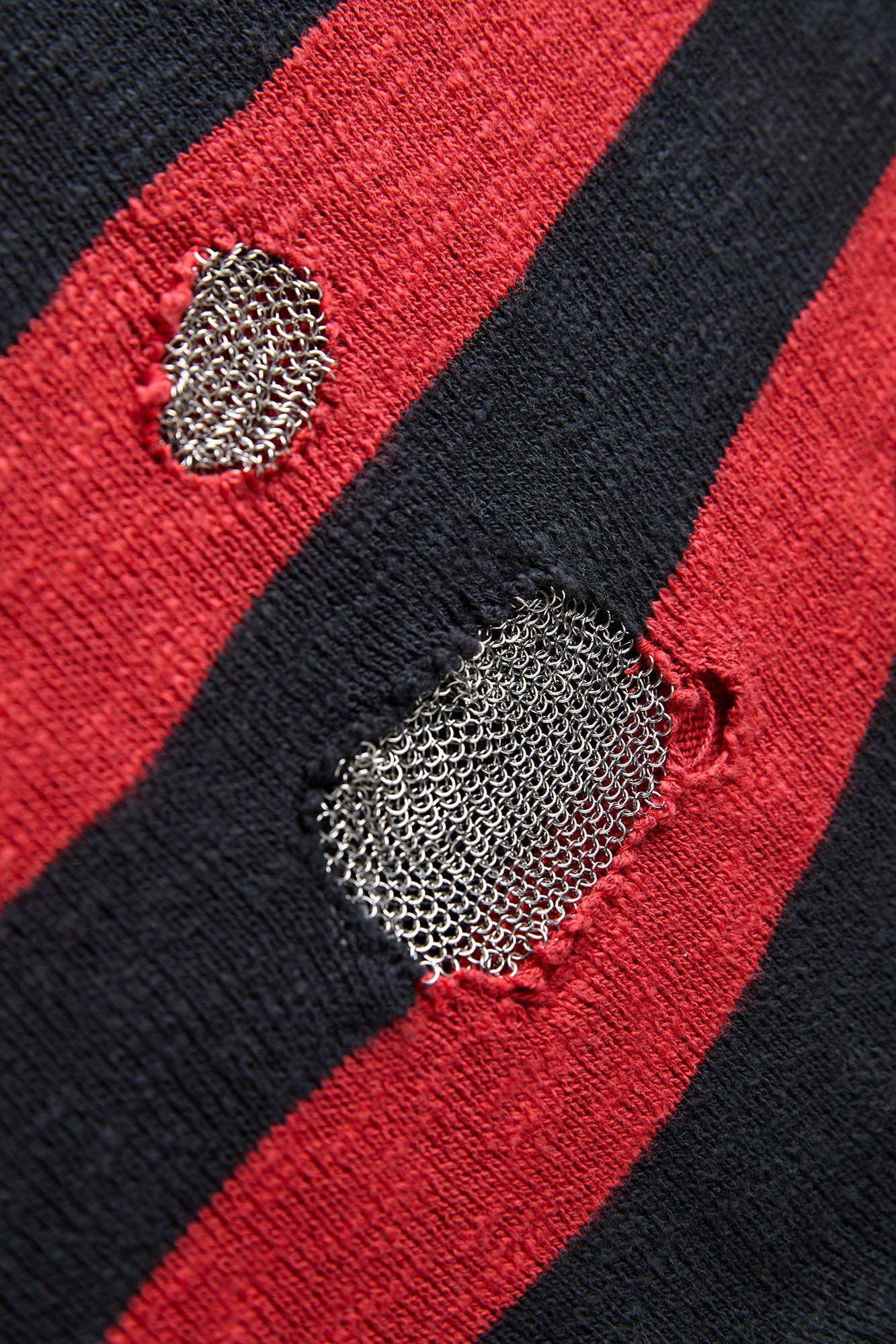 FACEONLAB Stripe Distressed Frayed Crewneck Sweater