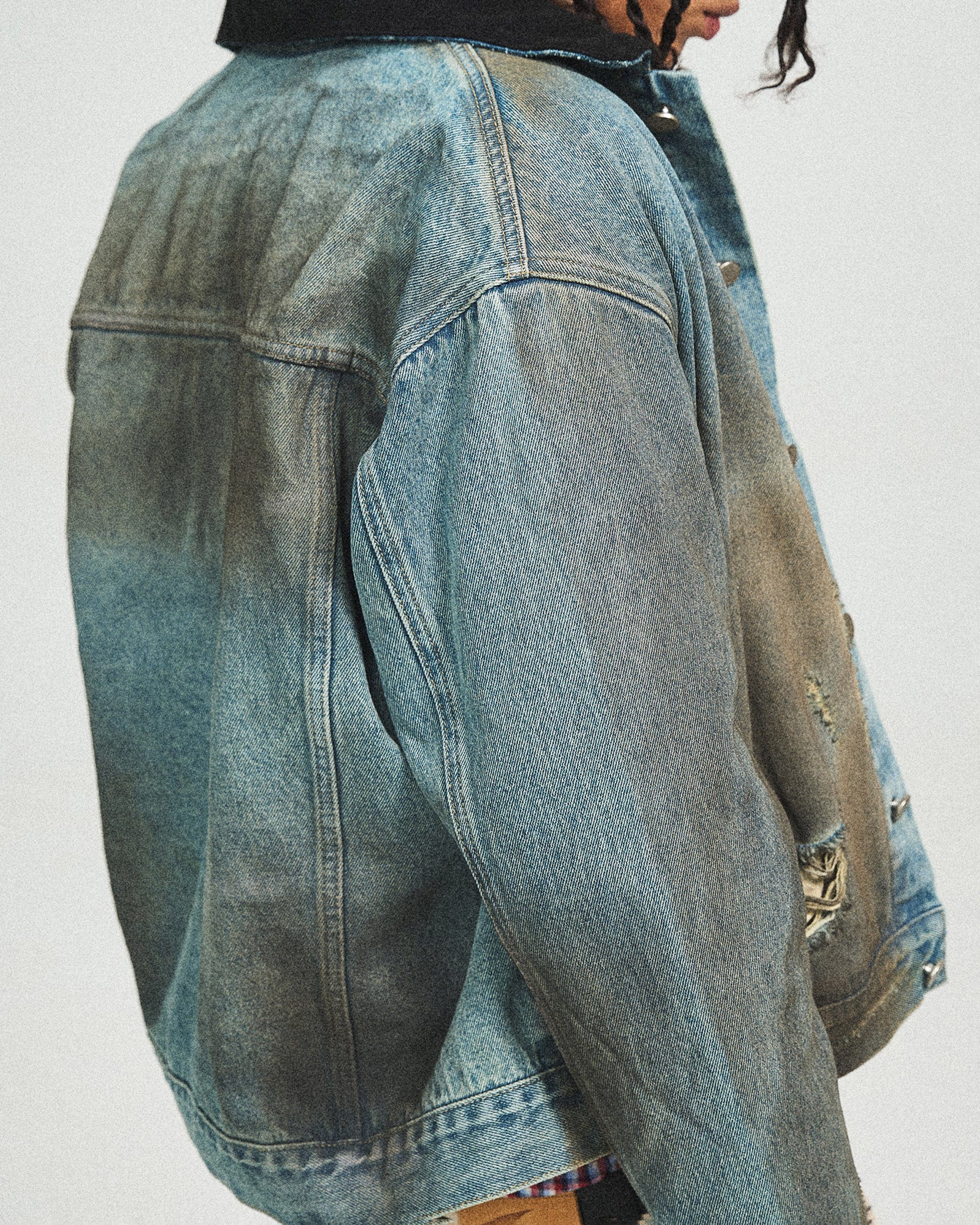 STEEPC Distressed Washed Denim Jacket