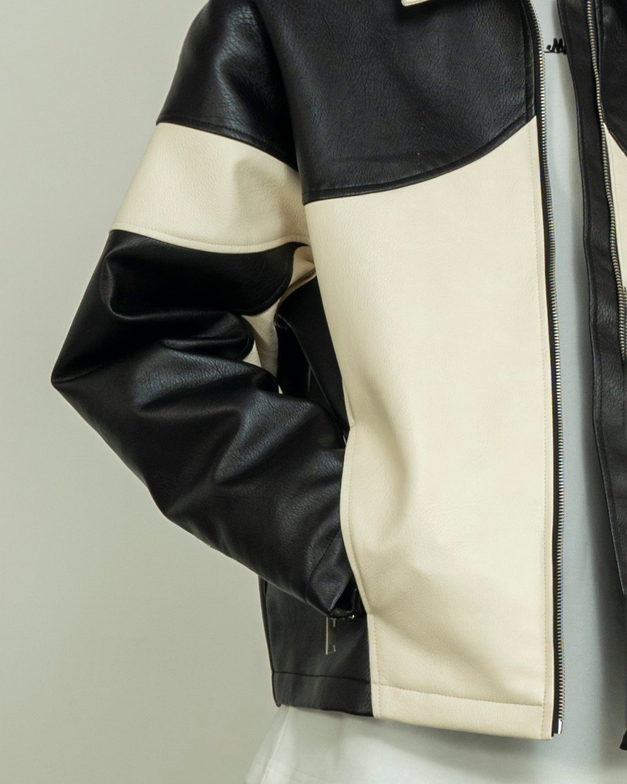 MAKEMORE Modern Deconstructed PU Zip-Up Jacket