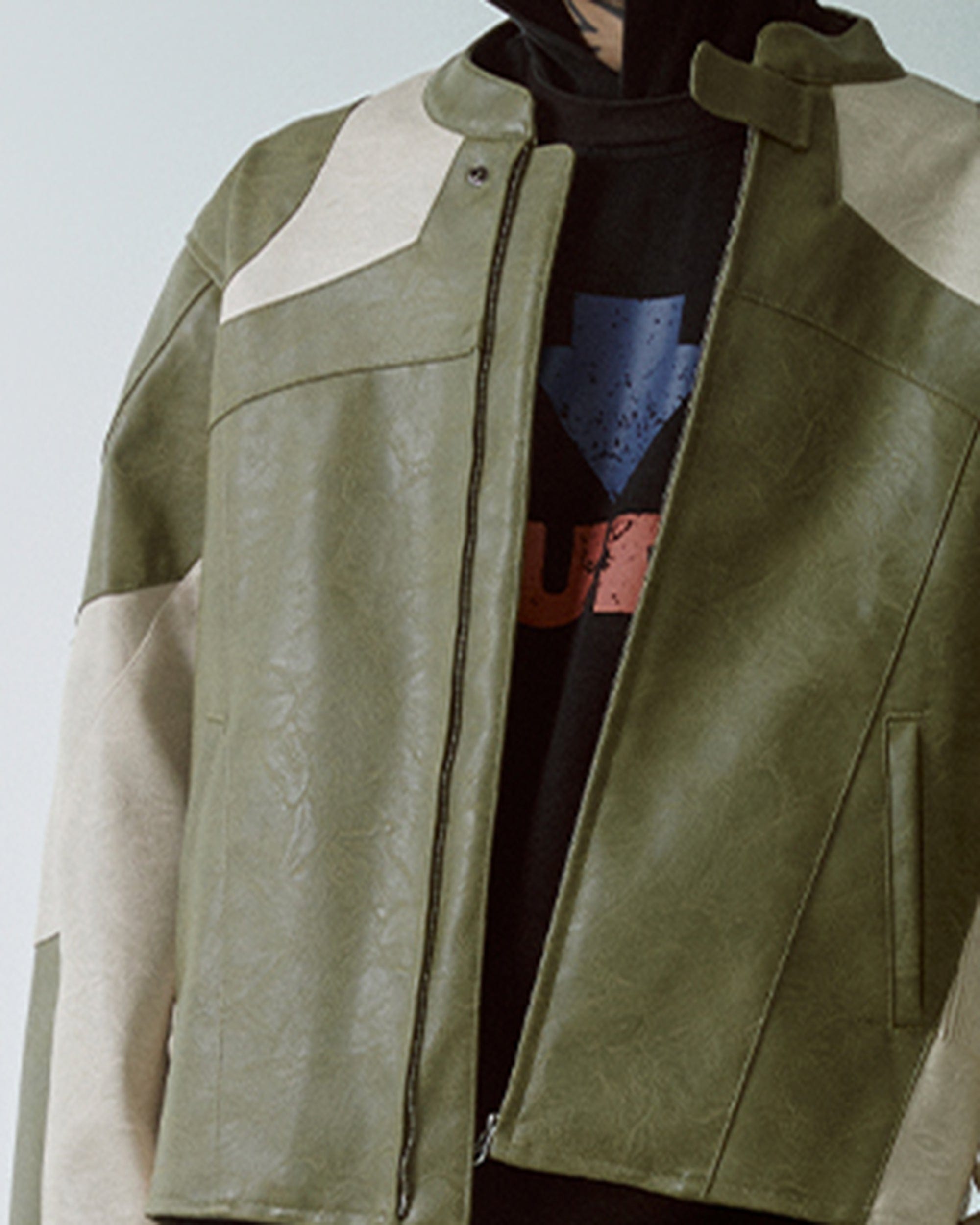 F2CE Modern Deconstructed Faux Leather Biker Jacket