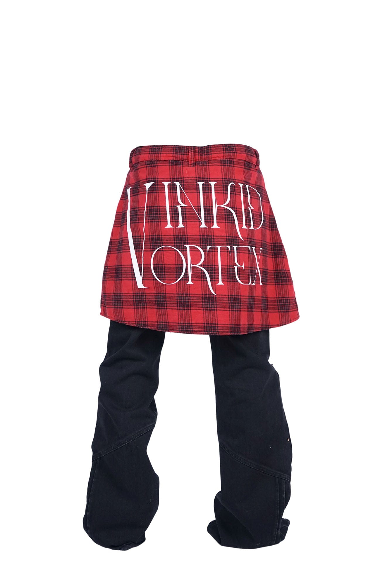 VINKID Plaid Skirt Overlay Ripped Jeans