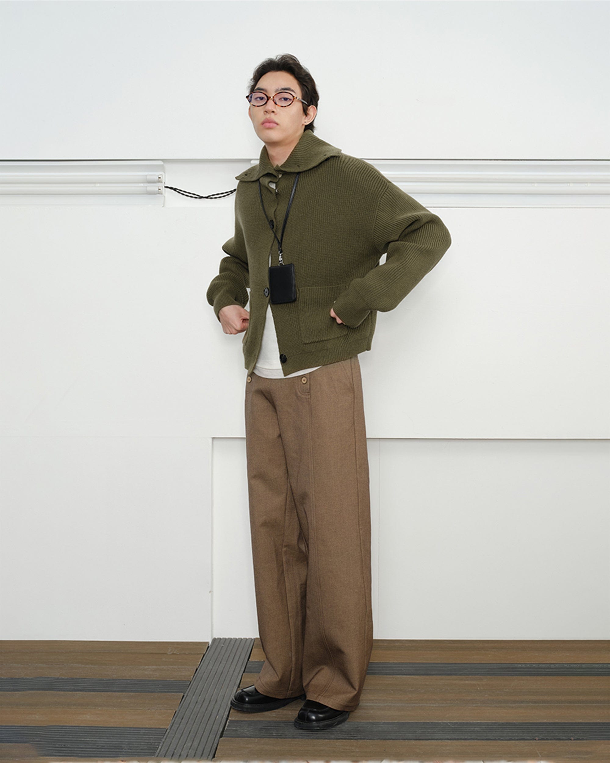 KREATE High-Collar Big-Pocket Button-Up Knitted Jacket