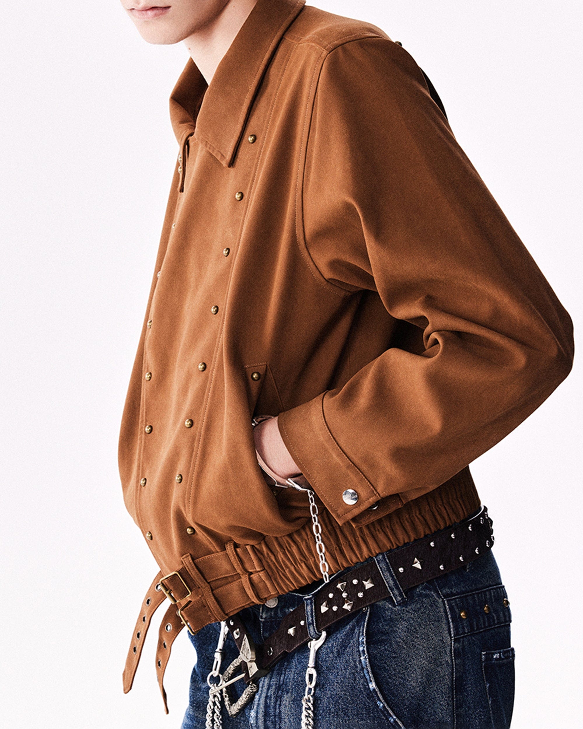 RICHILL Faux Suede Asymmetrical Zipper Rivet Jacket
