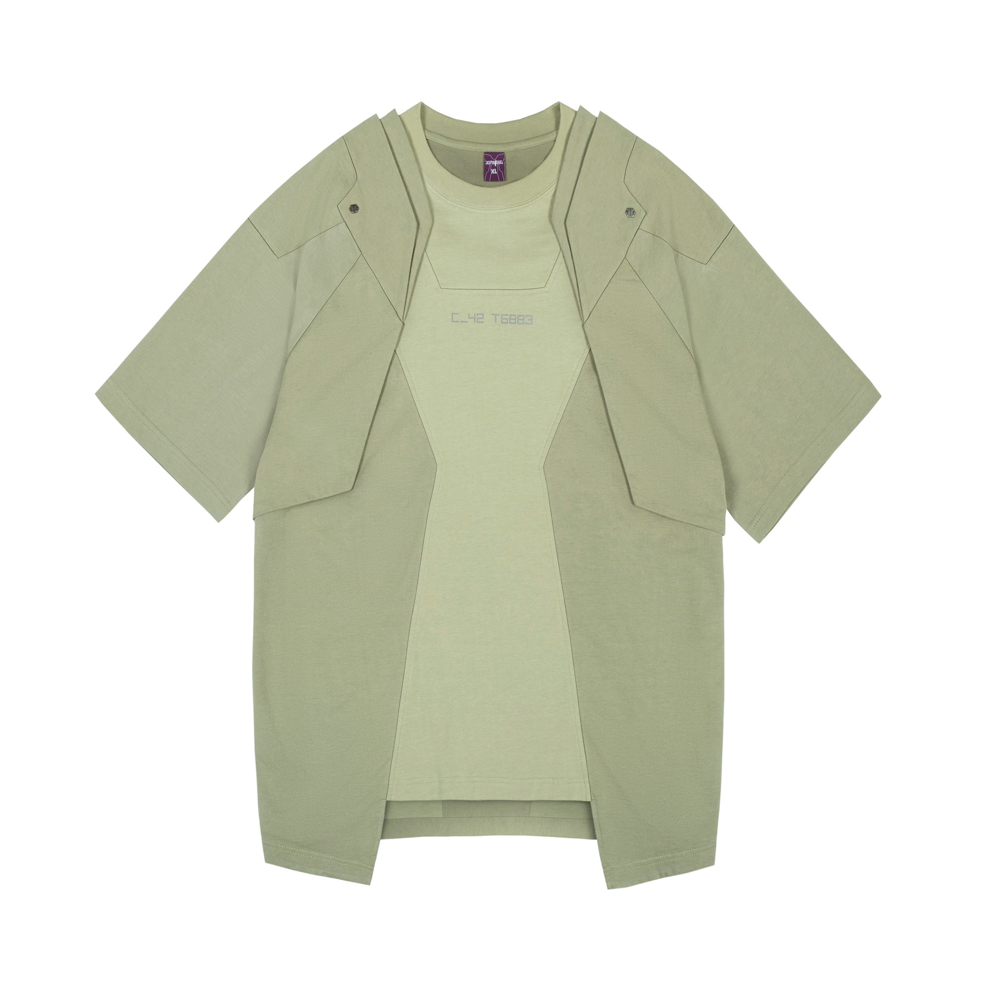 XIPHEVIL Deep Zone Deconstructed Armor Rivet T-Shirt Green