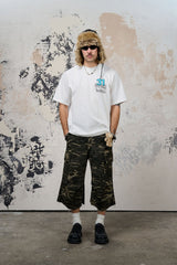 DONSMOKE Camo Multi-Pocket Raw-Edge Curved Shorts