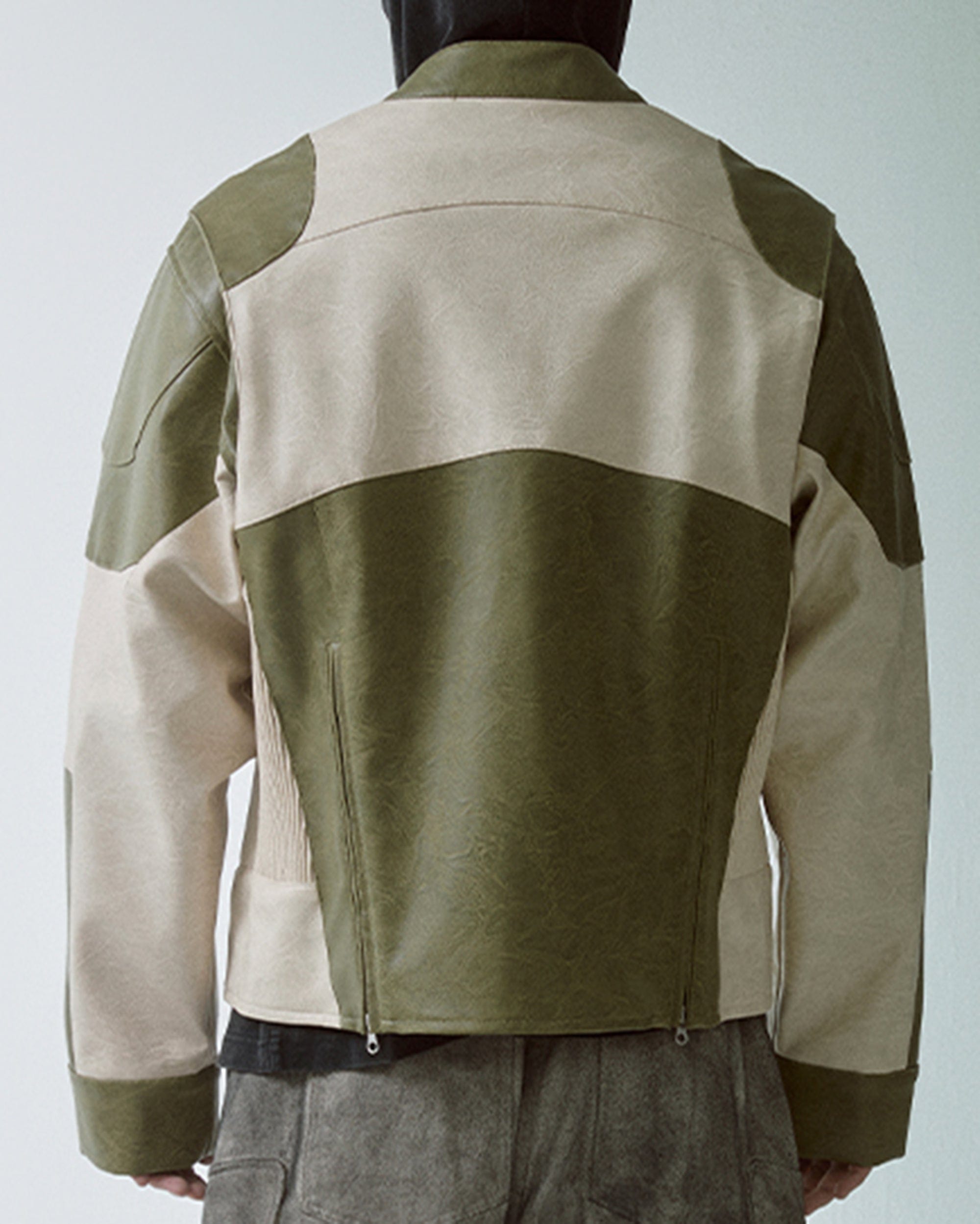 F2CE Modern Deconstructed Faux Leather Biker Jacket