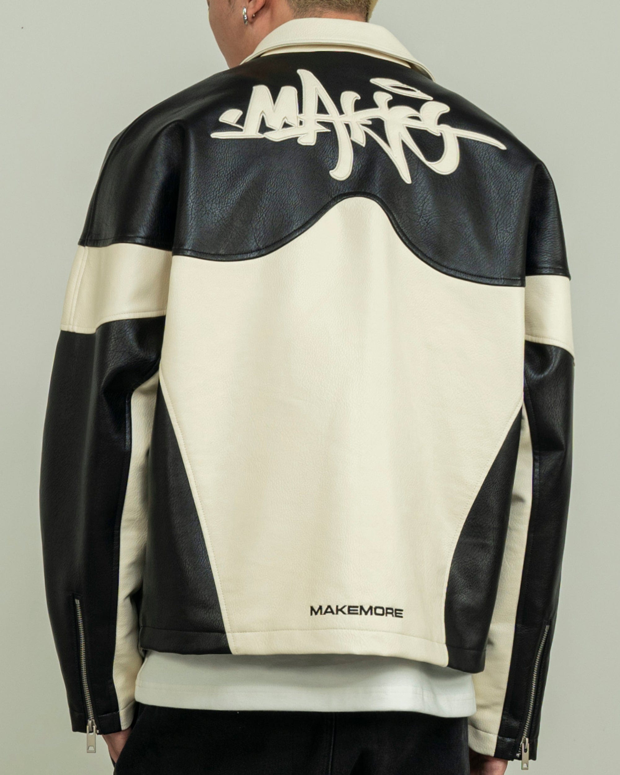 MAKEMORE Modern Deconstructed PU Zip-Up Jacket