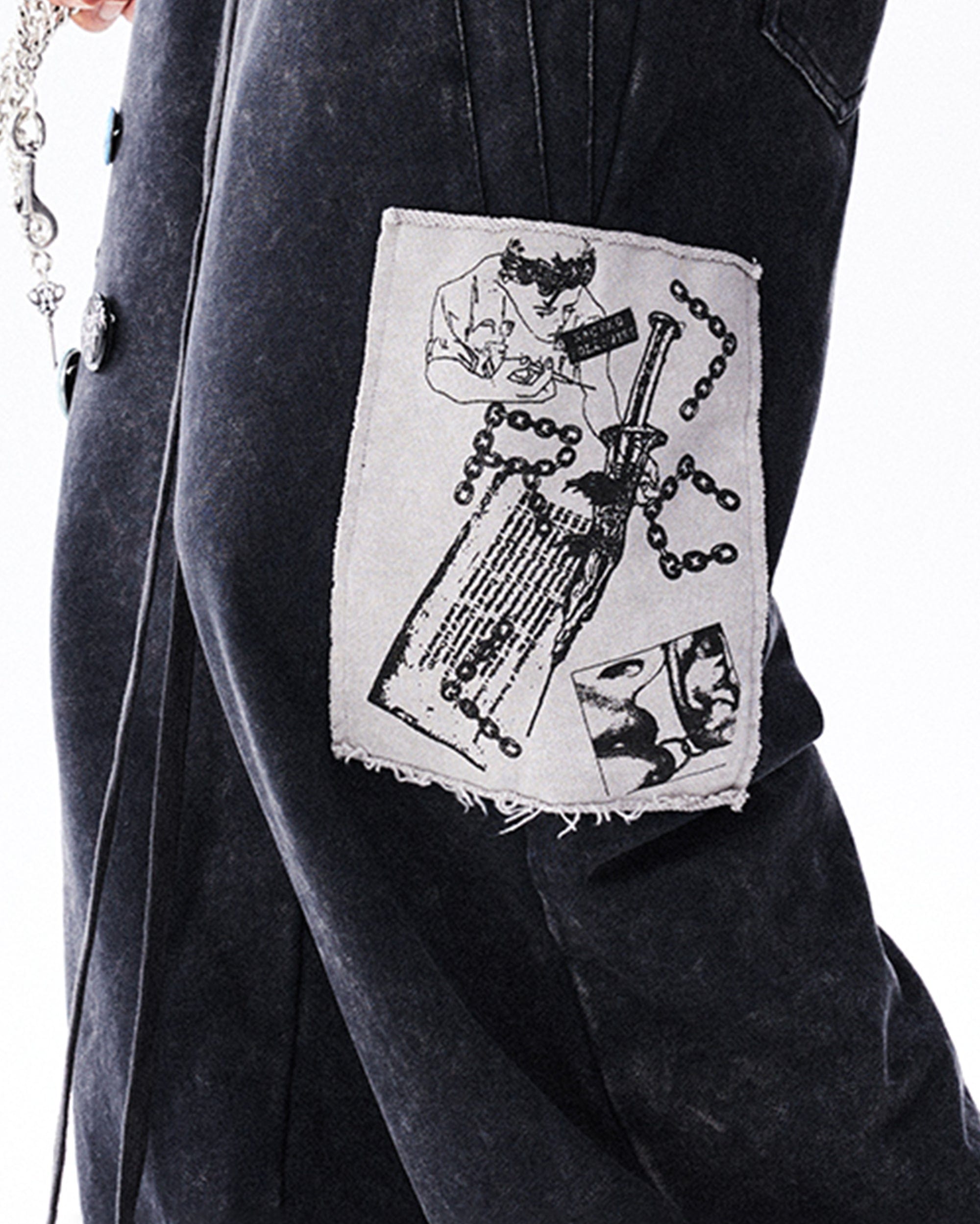 RICHILL Washed Badge Patchwork Pants