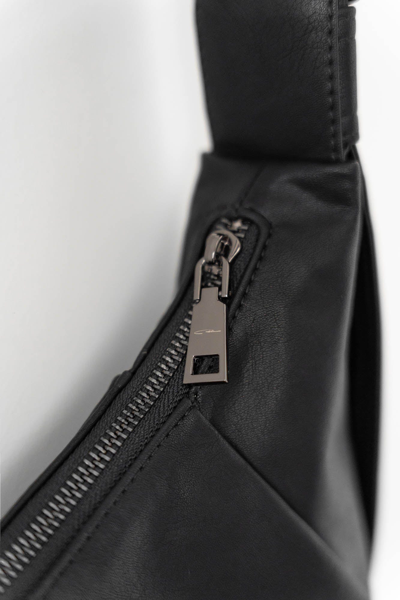 MOITIEDEPETALE Pleated Waxed Leather Croissant Bag