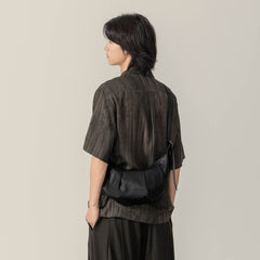 MOITIEDEPETALE Pleated Waxed Leather Croissant Bag