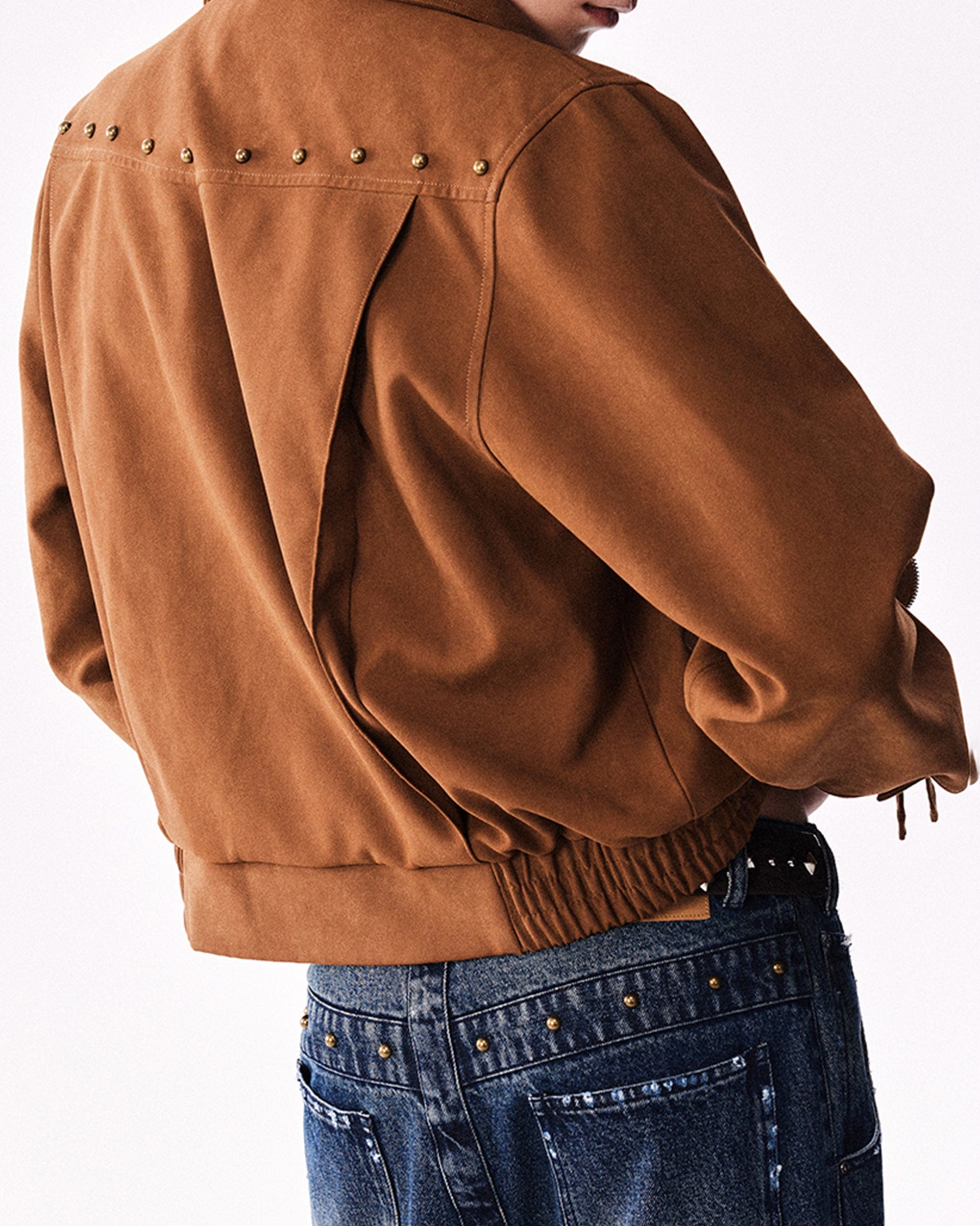 RICHILL Faux Suede Asymmetrical Zipper Rivet Jacket