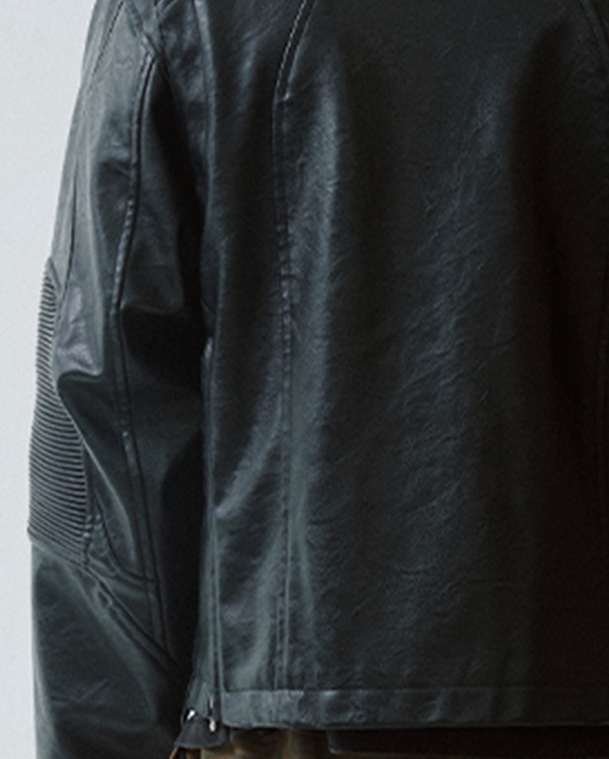 F2CE Modern Deconstructed Faux Leather Biker Jacket Black