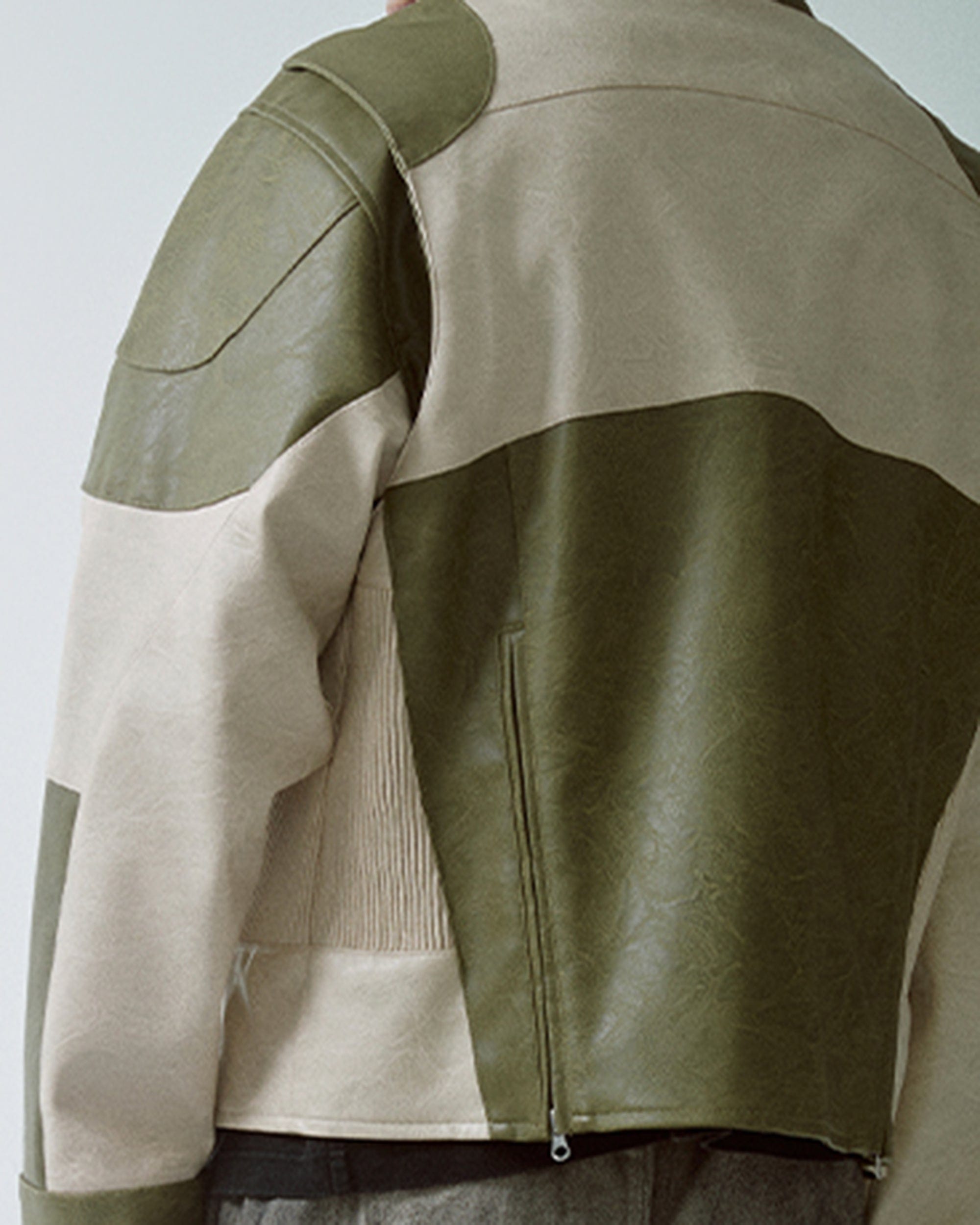 F2CE Modern Deconstructed Faux Leather Biker Jacket