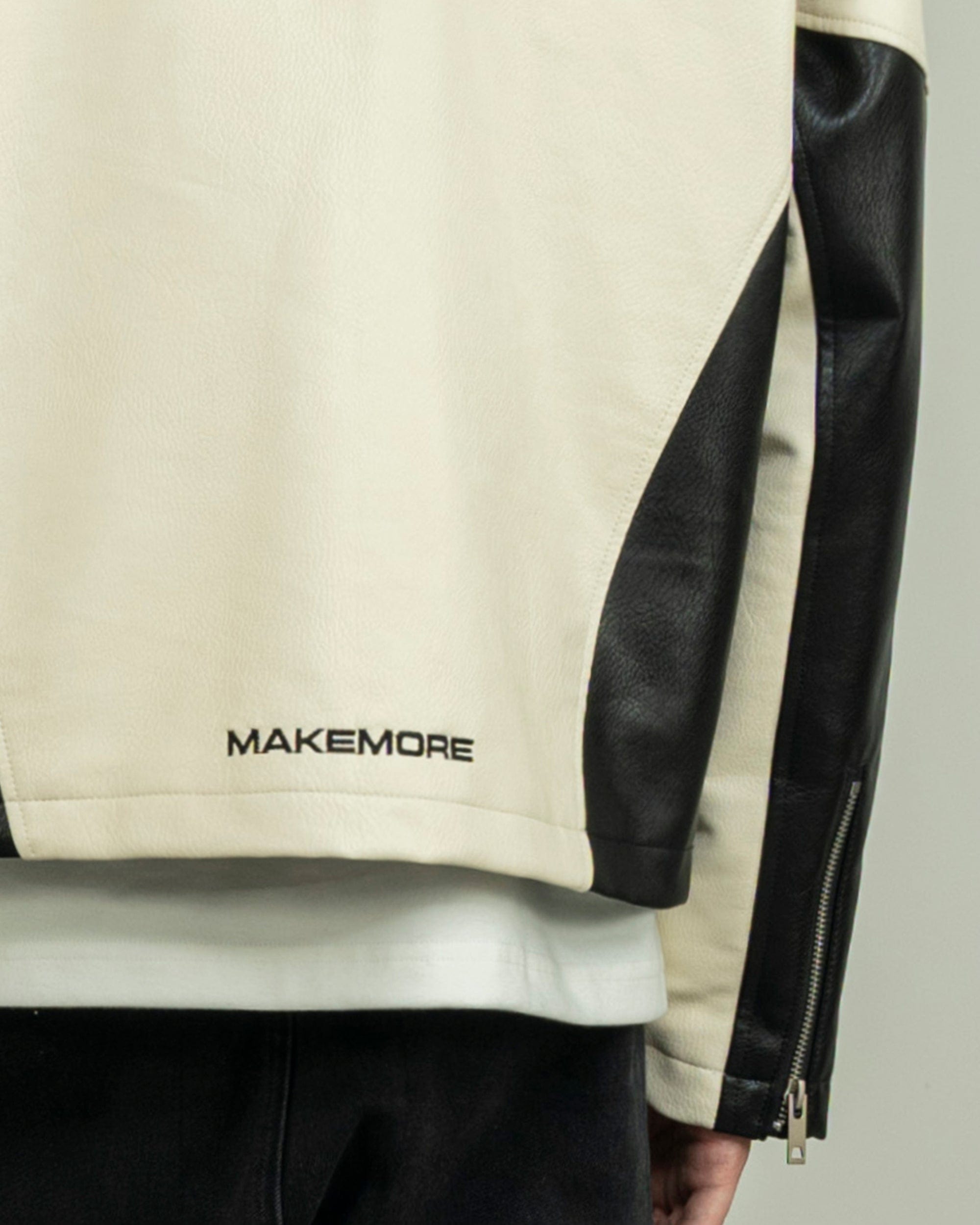 MAKEMORE Modern Deconstructed PU Zip-Up Jacket