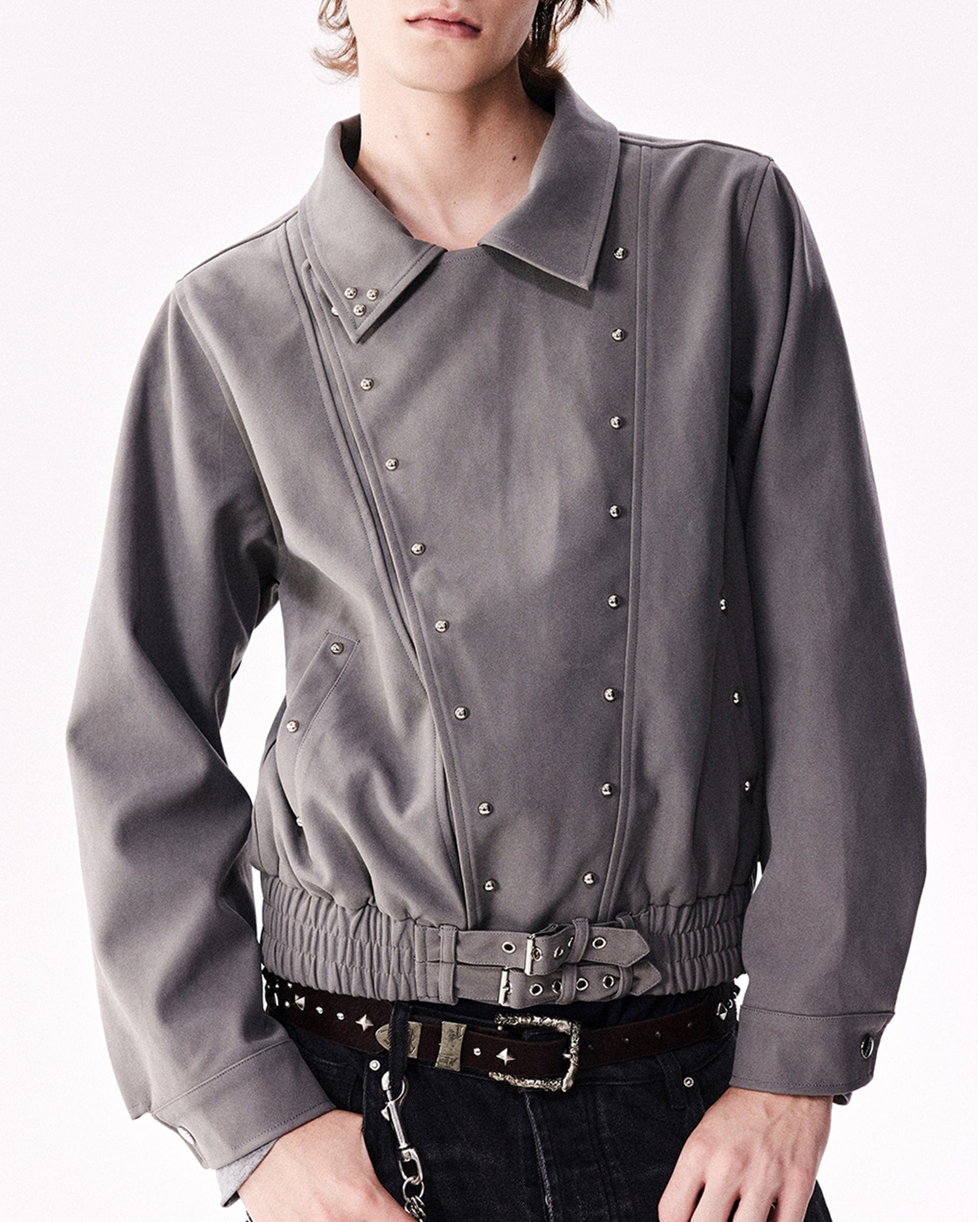 RICHILL Faux Suede Asymmetrical Zipper Rivet Jacket