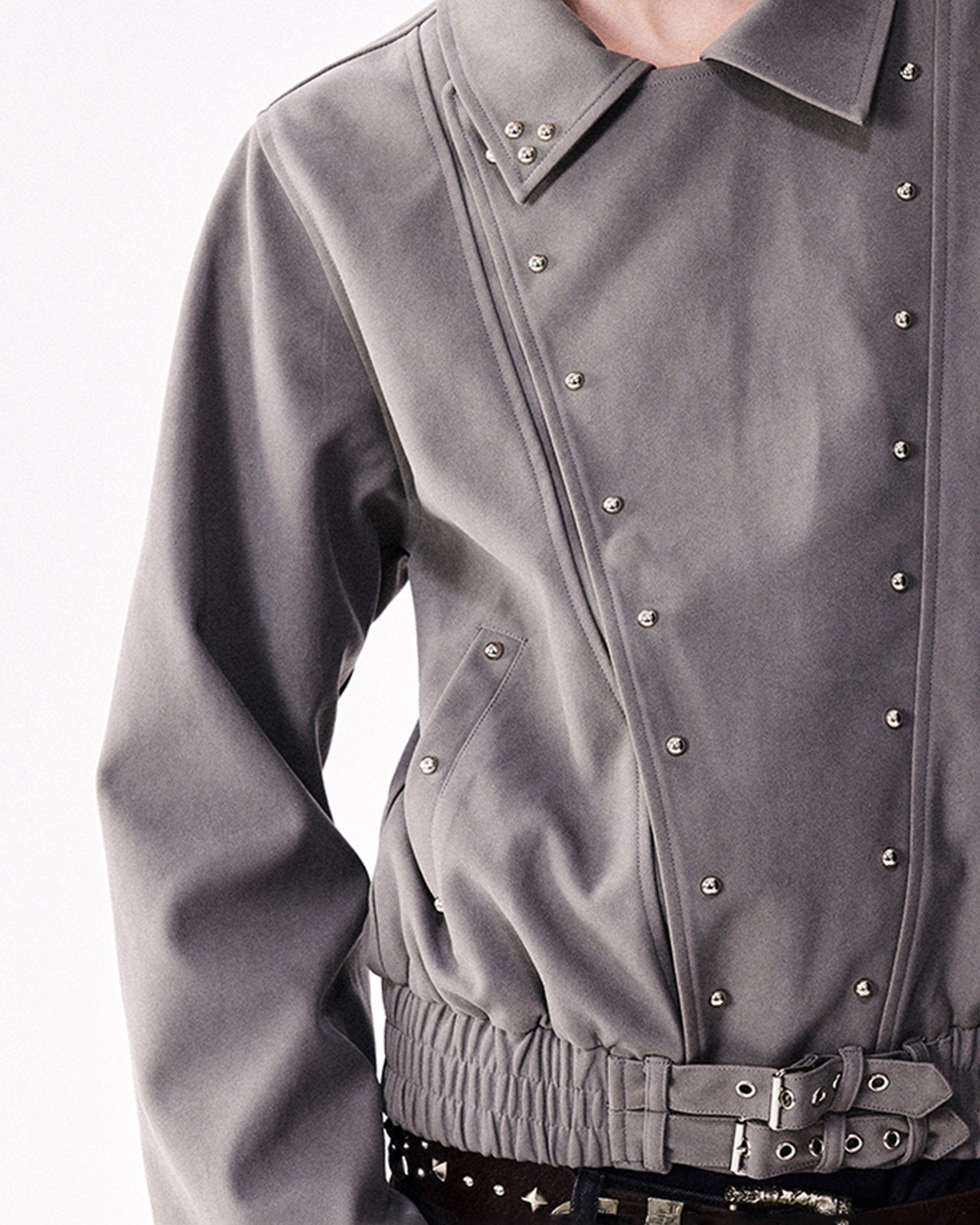 RICHILL Faux Suede Asymmetrical Zipper Rivet Jacket