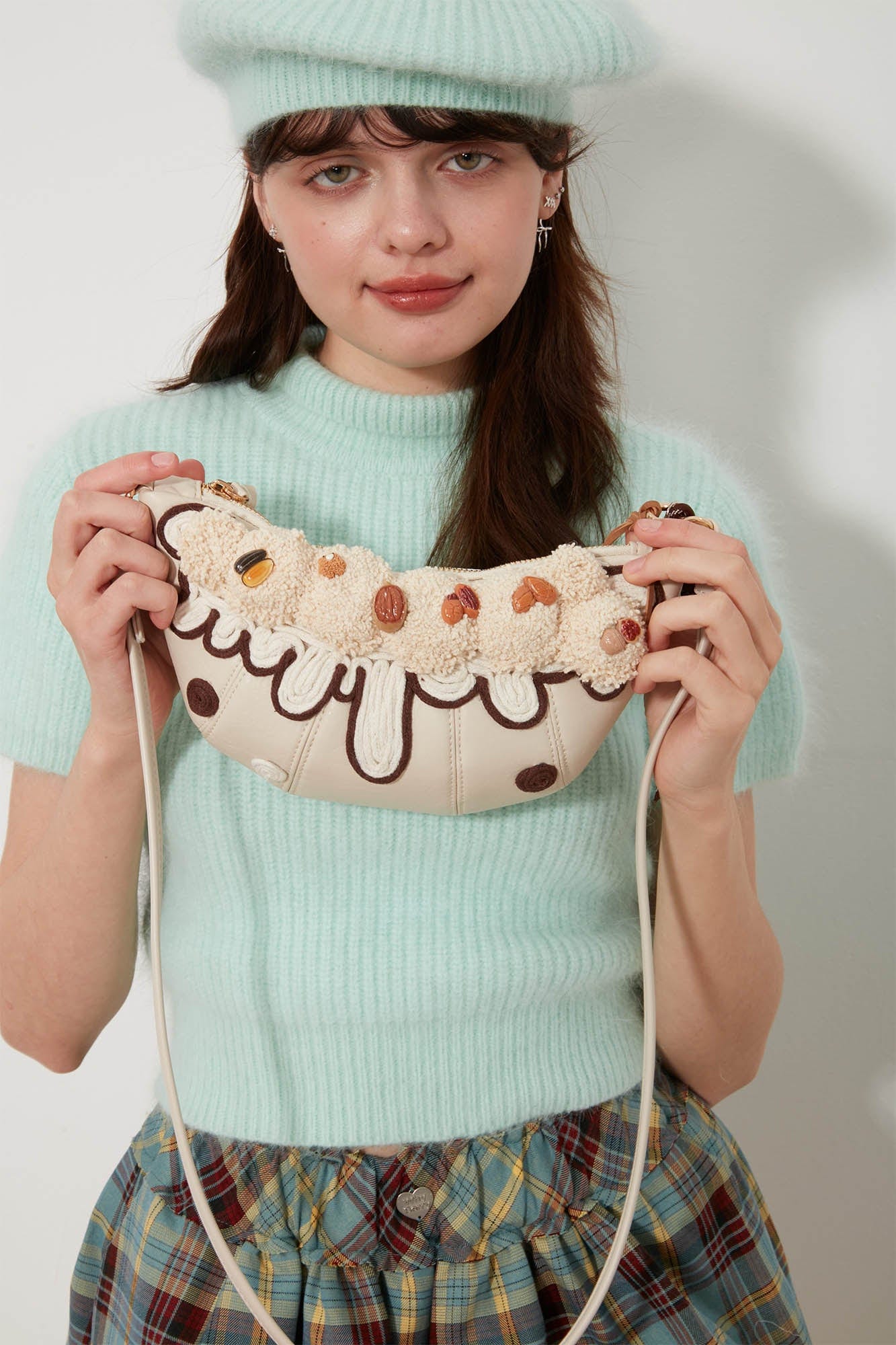 BLING BOX Cream Croissant Shoulder Bag