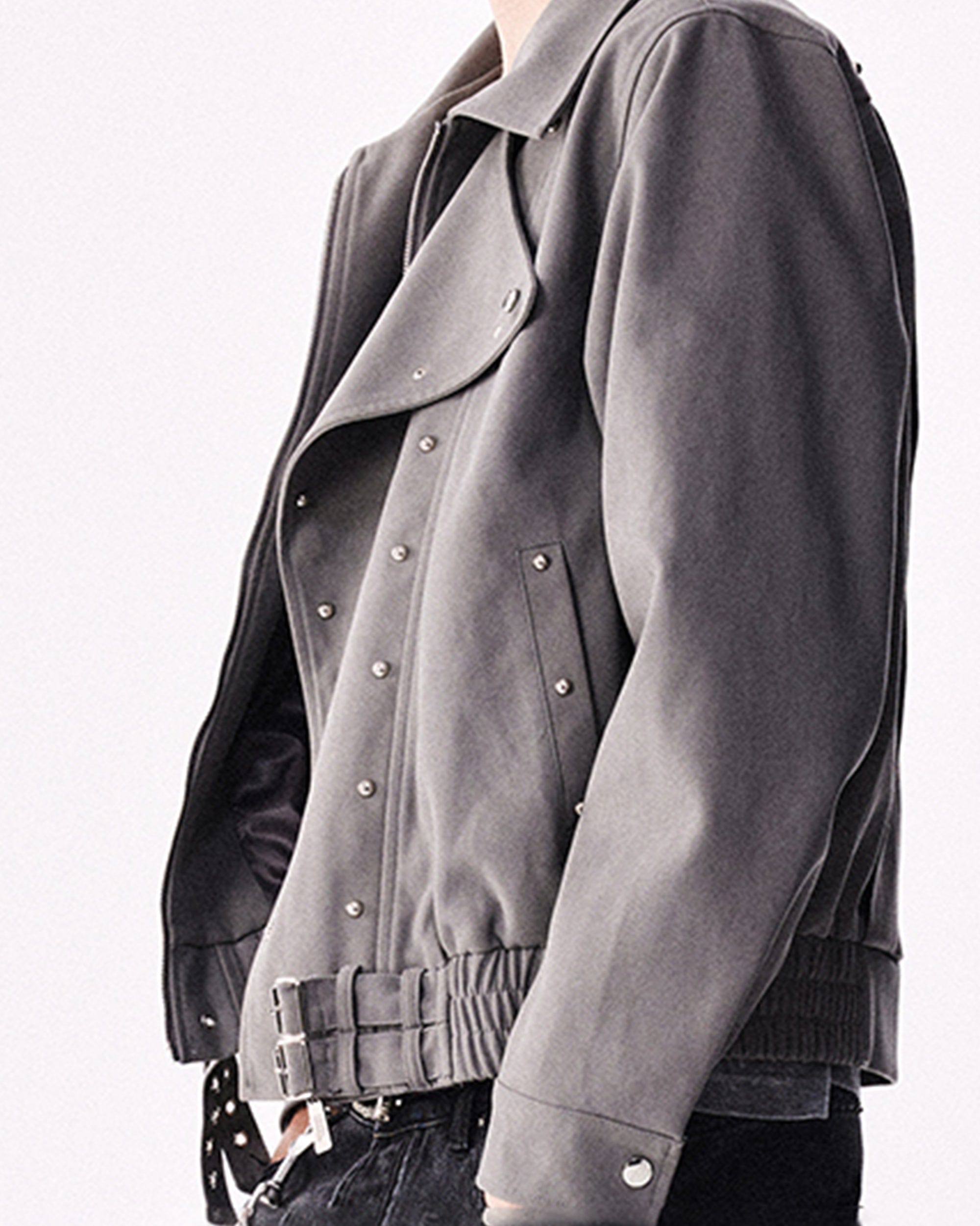 RICHILL Faux Suede Asymmetrical Zipper Rivet Jacket