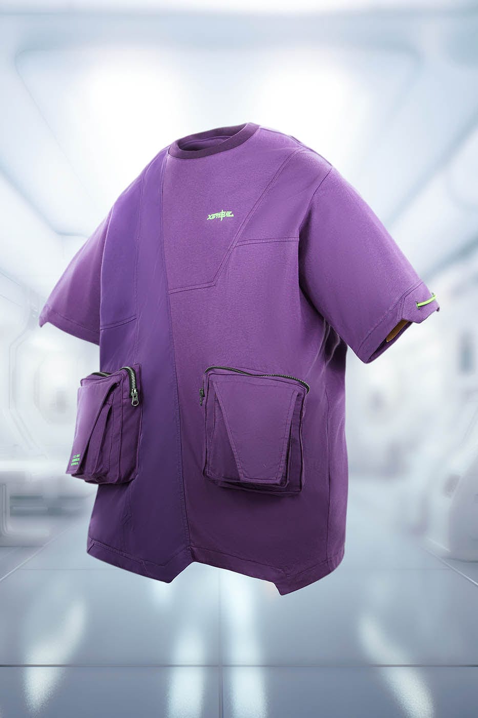 XIPHEVIL Asymmetrical Spliced Double-Pocket T-Shirt