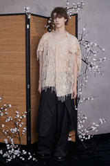 JIECHI Fringed Sequin Embroidered Hooded Poncho