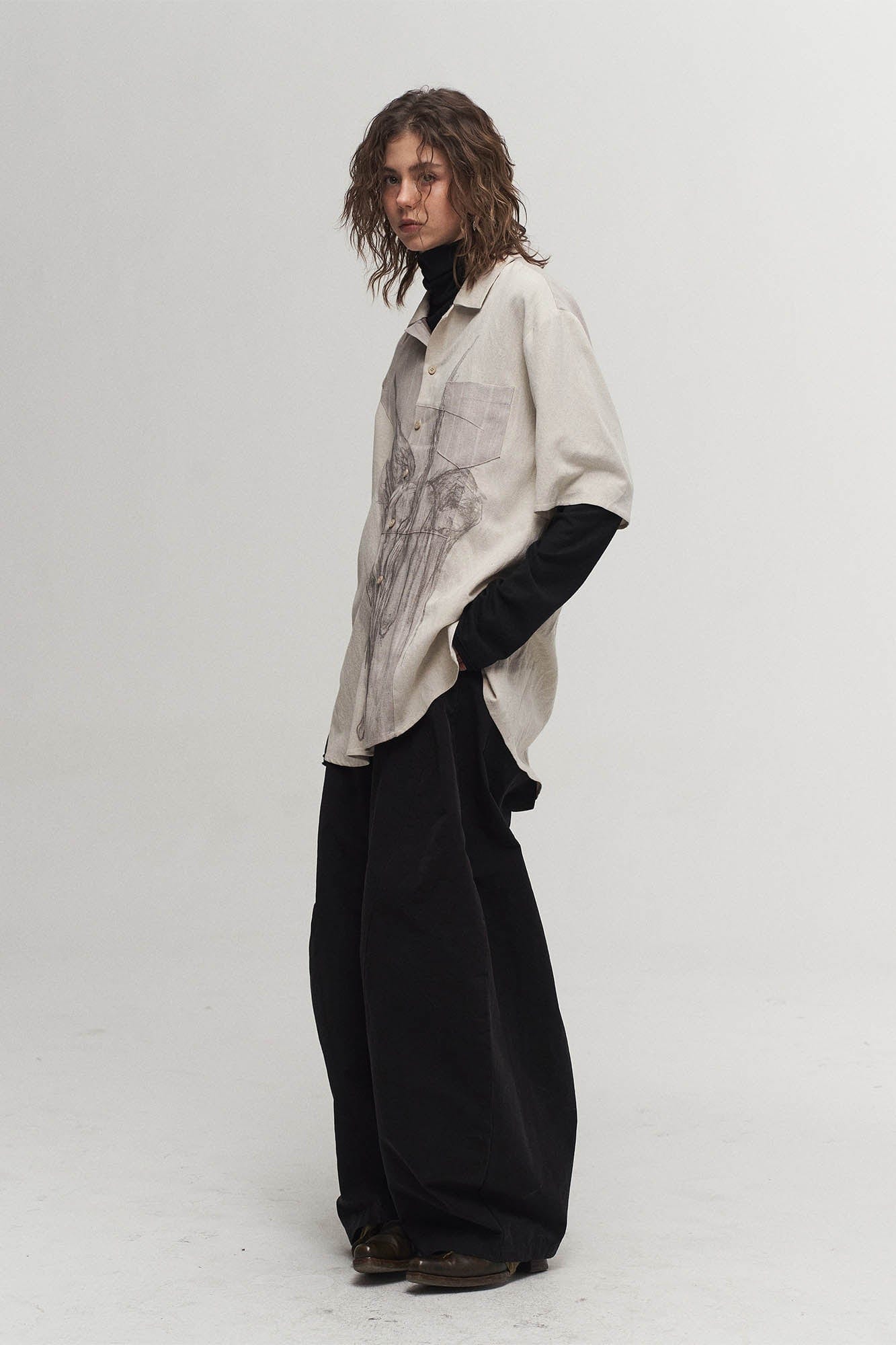 ILNya Nieternite Nifutur Winged Angel Sketch Spliced Half-Sleeve Shirt