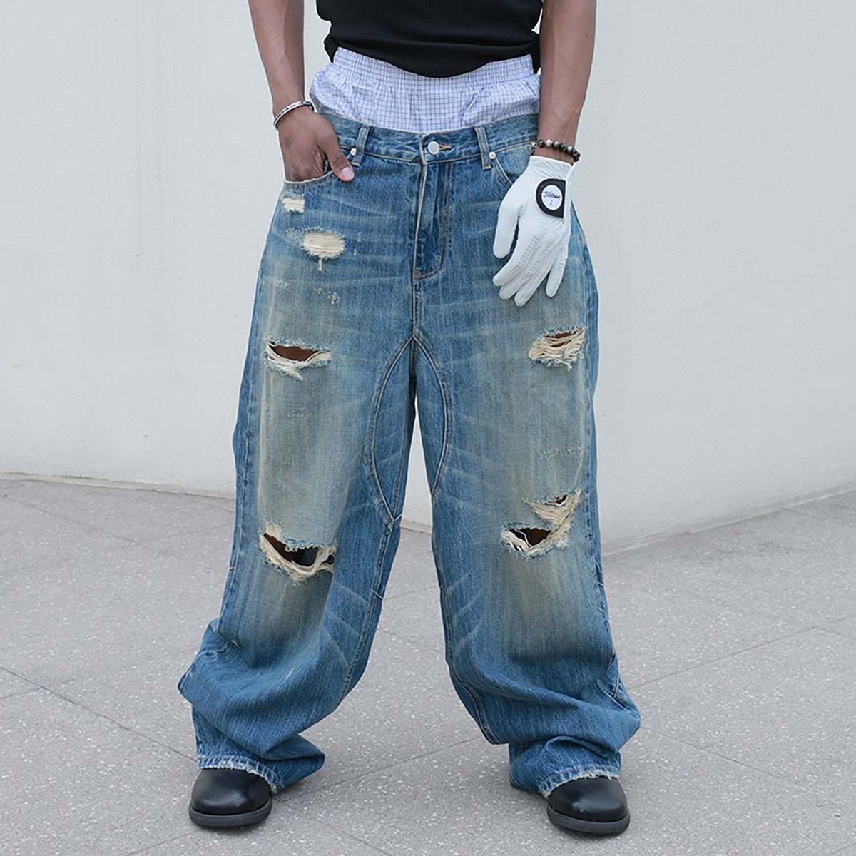 STEEPC Washed Rippled Straight-Leg Jeans