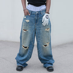 STEEPC Washed Rippled Straight-Leg Jeans