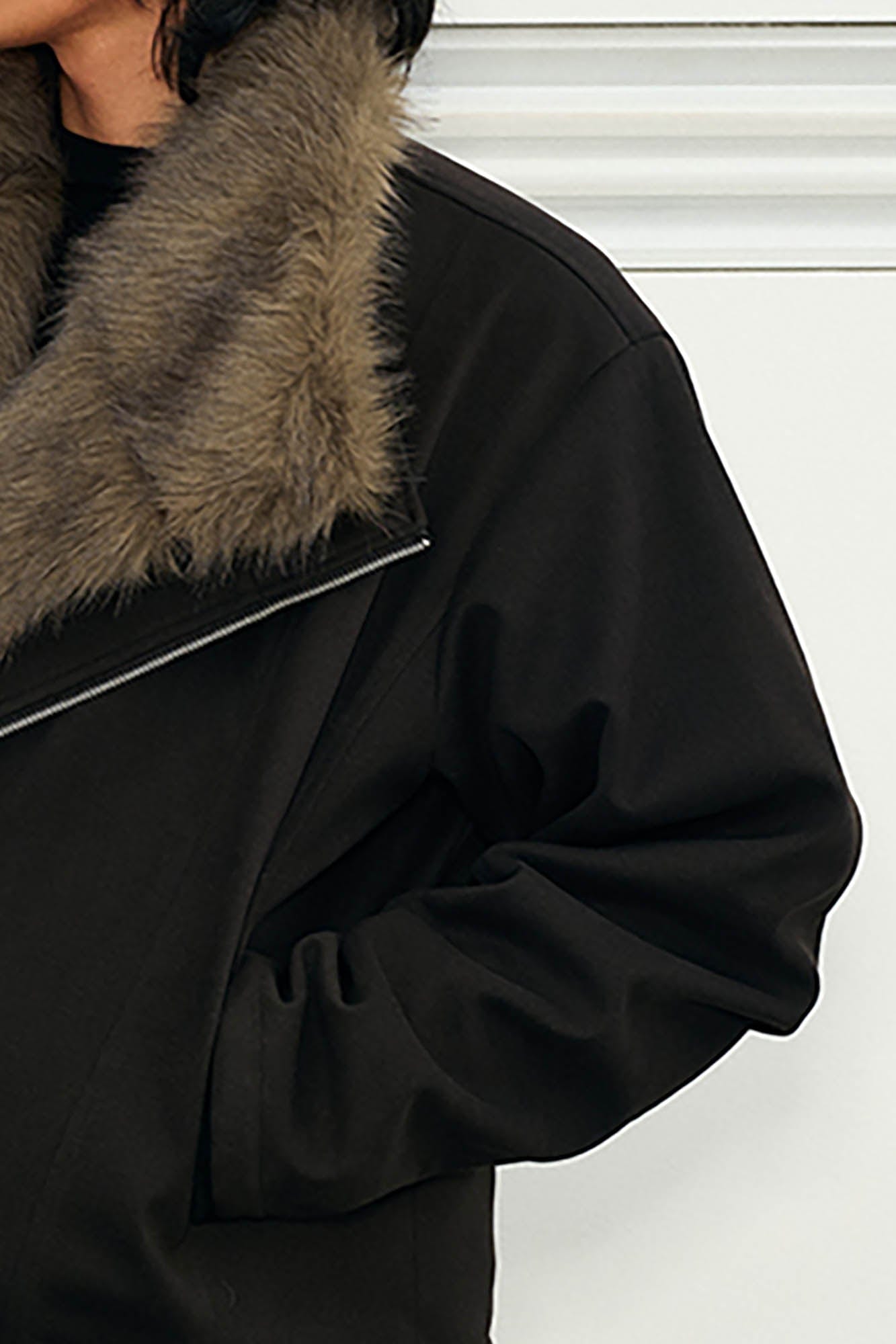 KREATE Detachable Faux Fur Collar Asymmetrical Jacket