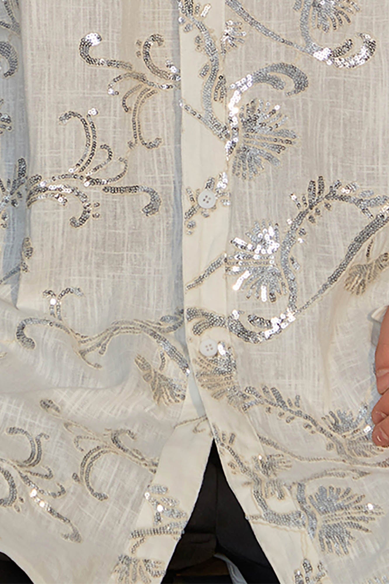 JIECHI Curly Sequin Embroidered Sheer Oversized Shirt