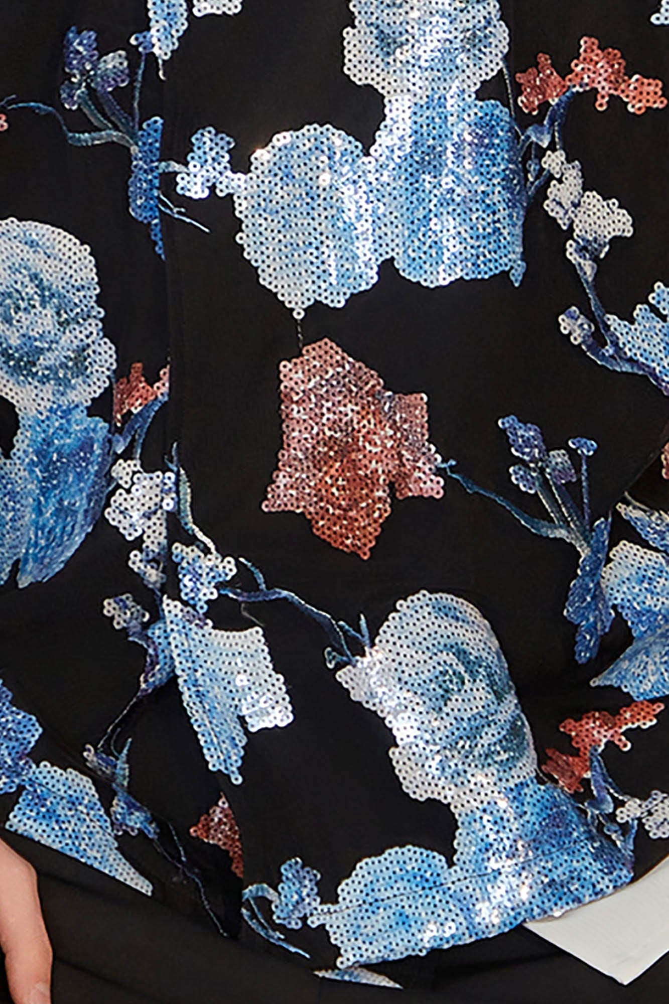JIECHI Sequin Floral Embroidered Mandarin Collar Vest