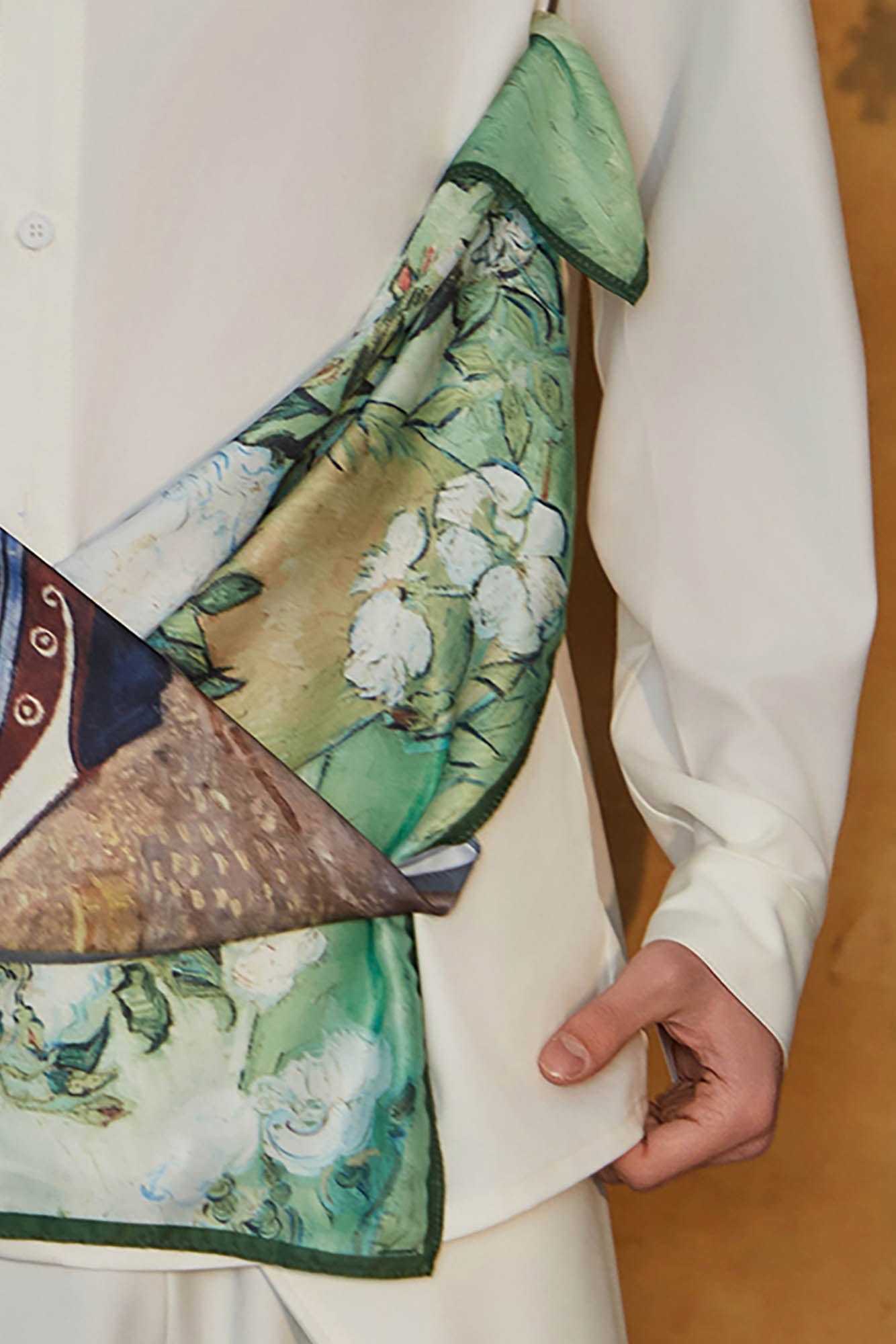 JIECHI Asymmetrical Scarf-Draped Graphics Shirt